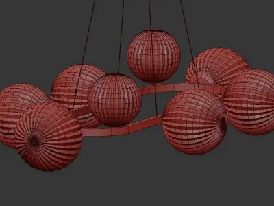 SILVANA gold chandelier with six glass balls hanging from it 3D model