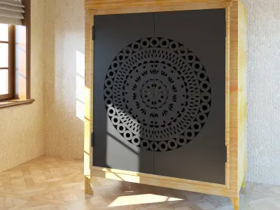 Wood wardrobe with metal doors Free low-poly 3D model