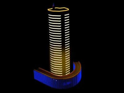 Towers tall building with lights Low-poly 3D model