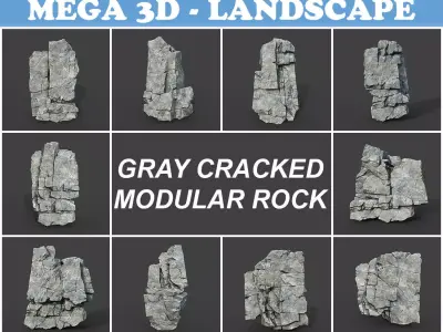 Low poly Gray Cracked Modular Rock 220118 Low-poly 3D model
