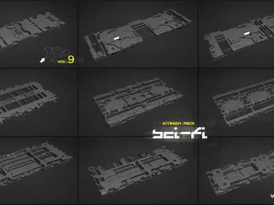 Sci-Fi walls Kitbash Pack 70assets Vol9 3D model