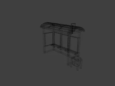 Bus stop 3D model with sign and trashcan Free low-poly 3D model