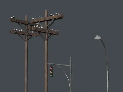 Street poles Low-poly 3D model Low-poly 3D model