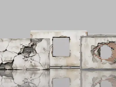 Abandoned Interior Plaster Walls PBR Set 5 Pieces Low-poly 3D model