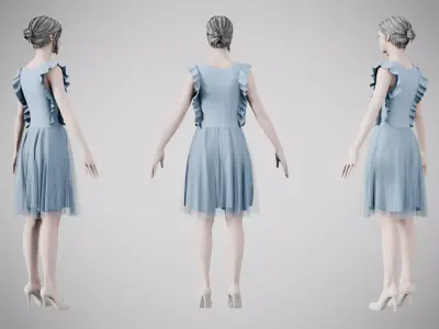 Dress 20 Light Blue Low-poly 3D model