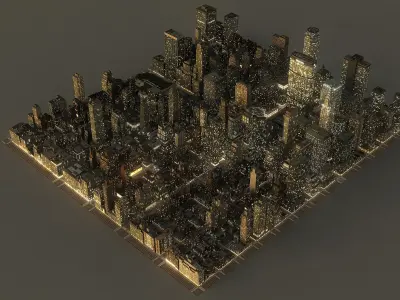  Manhattan District Night block01 Low Poly 