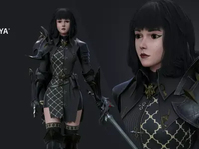 Inquisitor - Game Ready woman dressed in armor and holding sword Low-poly 3D model