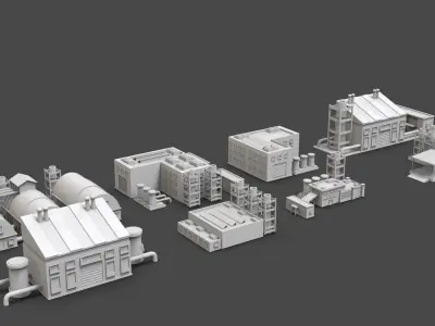 Low Poly 10 Industrial Buildings Mini Pack 6 - Untextured Low-poly 3D model