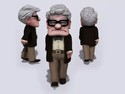 Rigged Granpa Old Man Character Low-poly 3D model