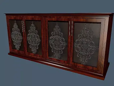 console wooden cabinet with ornate doors 3D model