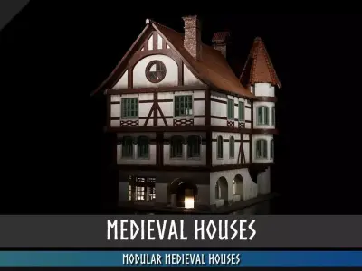 Modular Medieval Houses Low-poly 3D model