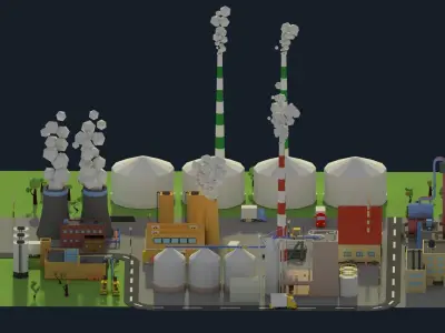 Low Poly Industrial Complex Pack Low-poly 3D model