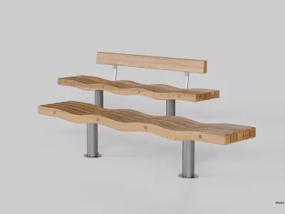 SERPENTINE FIVE SLAT BENCH AND SEAT 3D model