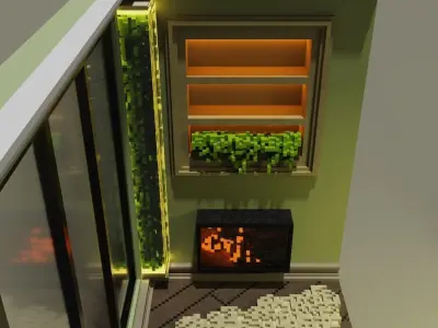 Voxel Balcony Low-poly 3D model