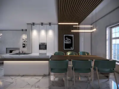 kitchen and living room modern style 3d model 3D model