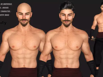 AAA 3D REALISTIC CHARACTER - MUSCULAR MAN KUNGFU OUTFIT Low-poly 3D model