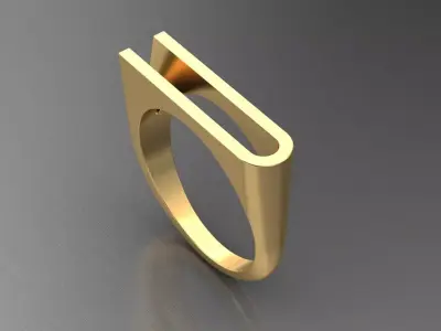 alphabet ring letter U 3D print model