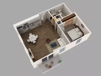 Sketchup  3D model of one bedroom apartment 3D model