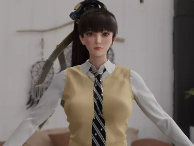 Eve stellar Blade Game Ready Fully Rigged PBR Outfits Hairstyles Low-poly 3D model