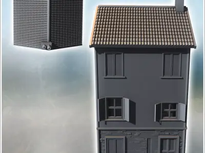 Modern two-story house with tiled roof and chimney intact versio 3D print model
