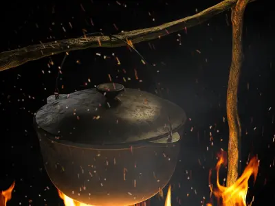 Bonfire with pot 1 3D model