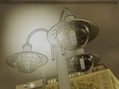 Street Light -7- Matt Black Version -3 Lamps-  Low-poly 3D model