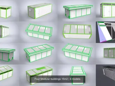Four Modular buildings 15m2 3D Model Pack