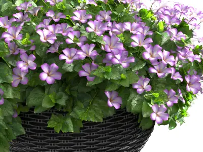 Hanging basket flowerpot rattan pot with flowers 3D model