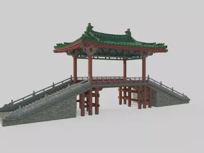 Asian ancient architecture palace small wind and rain bridge 3D model