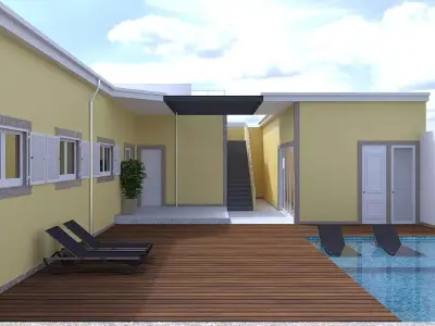  Modern exterior project with pool and waterfall 3D model