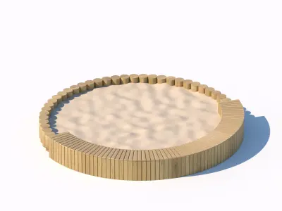 Circular wooden sandbox with integrated seating 3D model