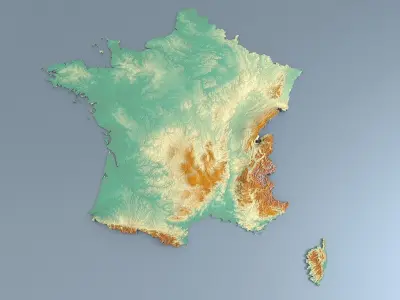 3d map France with relief 5k 3D model