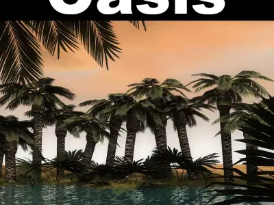 Low Poly oasis desert island with palm trees Low-poly 3D model