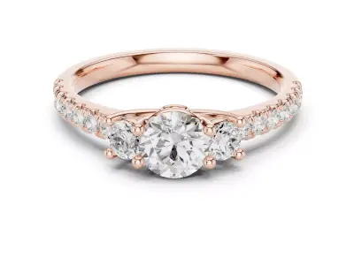 Three Stone Diamond Engagement Ring CAD Model with Pave Band 3D print model