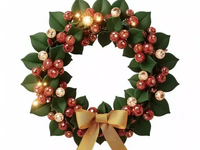 Gemstone Berry Christmas Wreath 3D Model Elegant Decor Low-poly 3D model