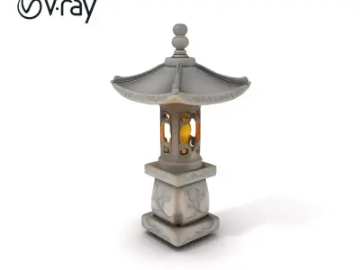 Traditional Japanese Stone Lantern Model Pack Low-poly 3D model
