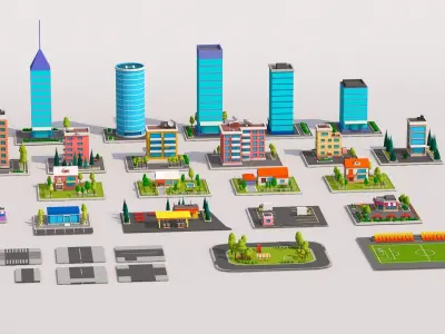 Polygonia Low Poly Buildings Pack Low-poly 3D model
