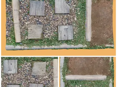 Stone walkway with bamboo 3D model