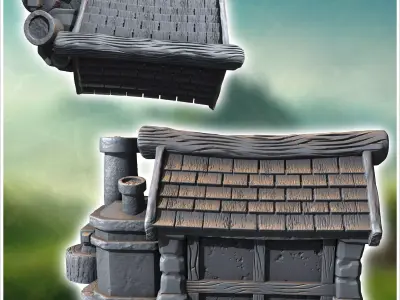 Medieval forge with outdoor fireplace anvil and tiled roof 10 -  3D print model