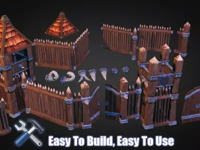 Wooden Fortress Builder Pack Low-poly 3D model