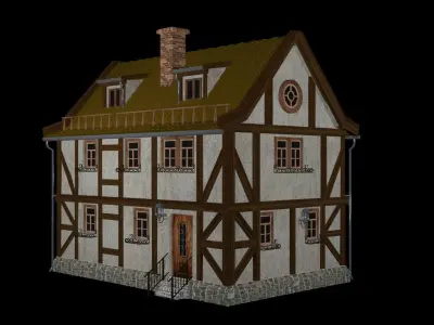 Fachwerk house with details Low-poly 3D model