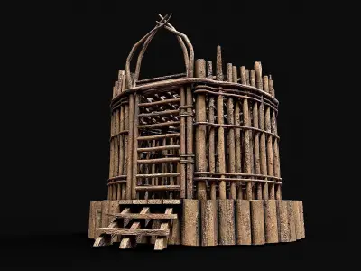 Medieval Wooden Cage 5 Low-poly 3D model