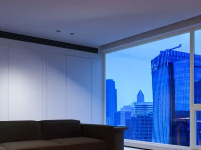 Modern Minimalist City View Living Room 029 3D model