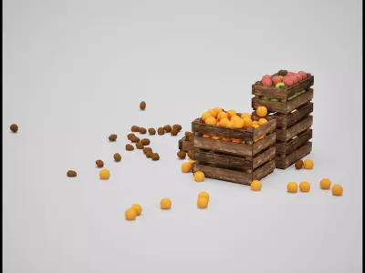 Wooden Crates with Fruits and Potatoes Low-poly 3D model