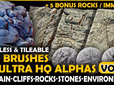 Ultra HQ Terrain Seamless Sculpt Zbrush brushes and Alphas Vol3 3D model