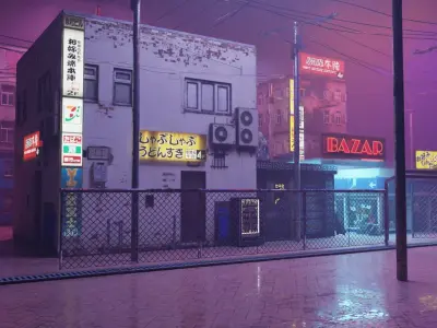 Cyberpunk Bazaar Scene Low-poly 3D model
