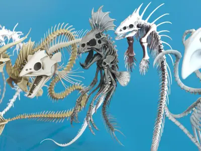 Fish and Underwater Creatures Skeleton Collection Low-poly 3D model