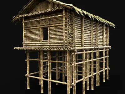 BAMBOO SHELTER HOUSE TREE JUNGLE HUT SURVIVAL CASTAWAY CABIN AAA Low-poly 3D model
