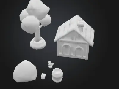 Rustic Low-Poly Village Scene Free low-poly 3D model