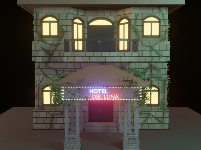 Low Poly Hotel house with lights 3D model